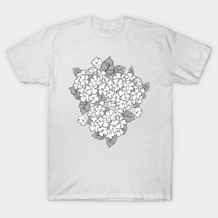 Hydrangea flowers. Black and white floral pattern T-Shirt